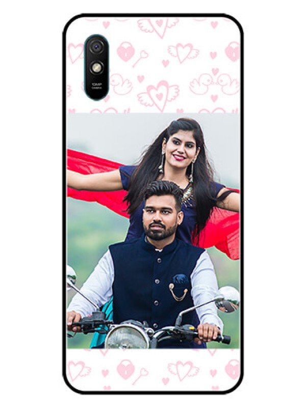 Custom Redmi 9A Sport Custom Glass Mobile Case  - Pink Flying Heart Design