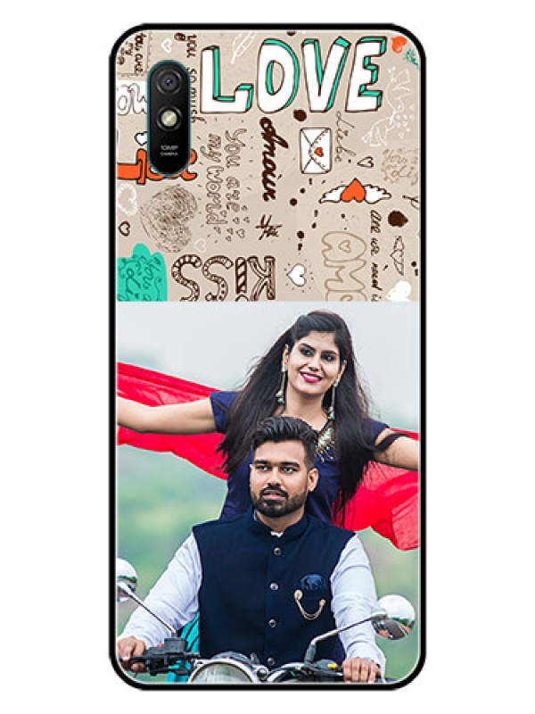 Custom Redmi 9A Sport Custom Glass Phone Case  - Love Doodle Pattern 