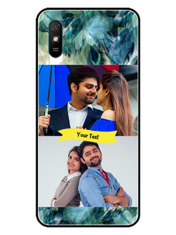 Custom Redmi 9A Sport Personalized Glass Phone Case  - Image with Boho Peacock Feather Design