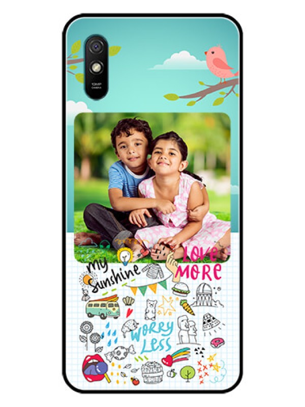 Custom Redmi 9A Sport Photo Printing on Glass Case  - Doodle love Design