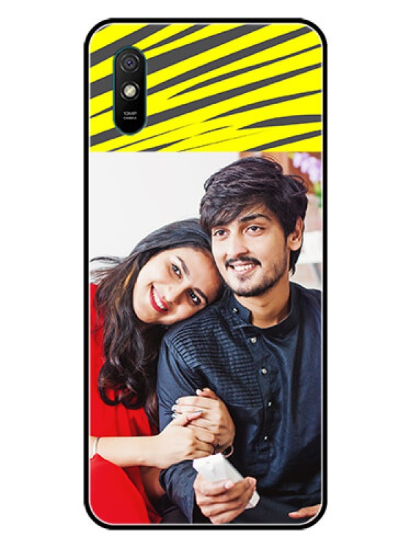 Custom Redmi 9A Sport Photo Printing on Glass Case  - Yellow Abstract Design