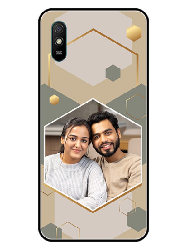 Custom Xiaomi Redmi 9A Sport Photo Printing on Glass Case - Stylish Hexagon Pattern Design