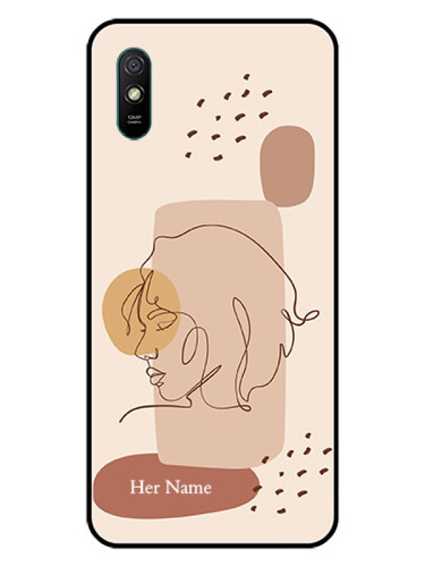 Custom Xiaomi Redmi 9A Sport Photo Printing on Glass Case - Calm Woman line art Design