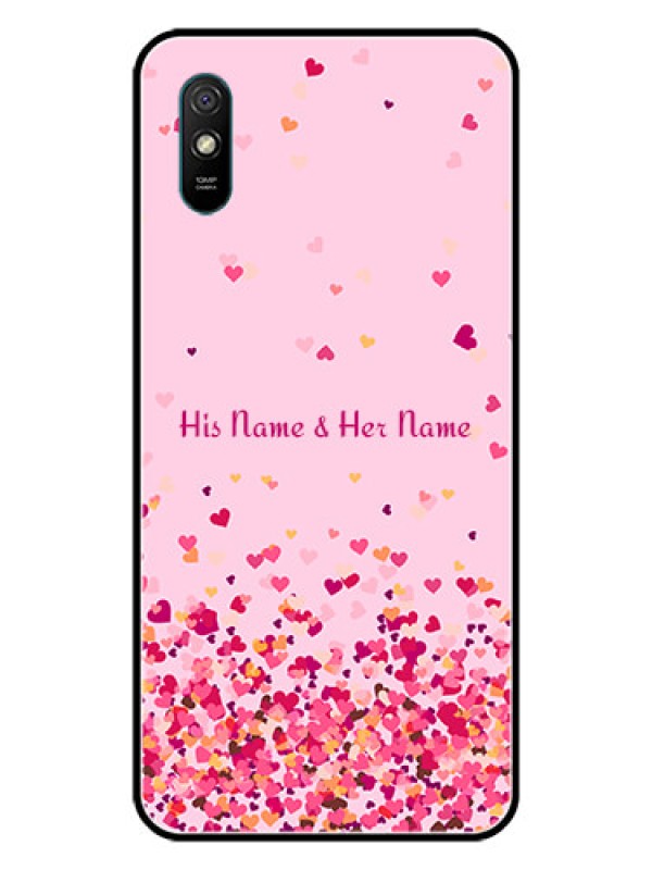 Custom Xiaomi Redmi 9A Sport Photo Printing on Glass Case - Floating Hearts Design