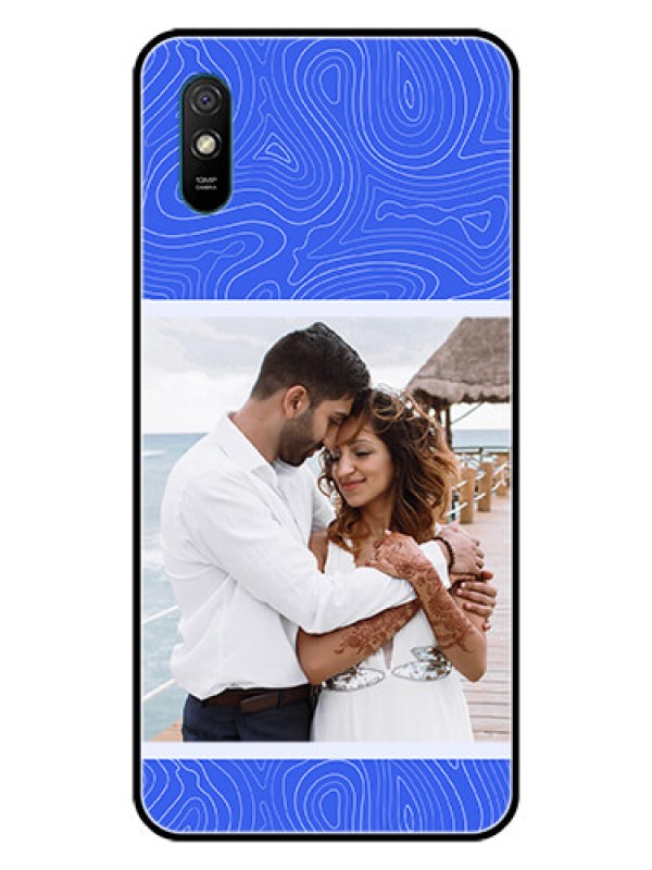 Custom Xiaomi Redmi 9A Sport Custom Glass Mobile Case - Curved line art with blue and white Design