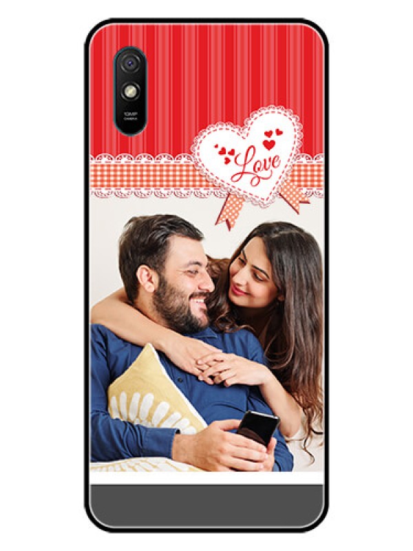 Custom Redmi 9A Custom Glass Mobile Case  - Red Love Pattern Design