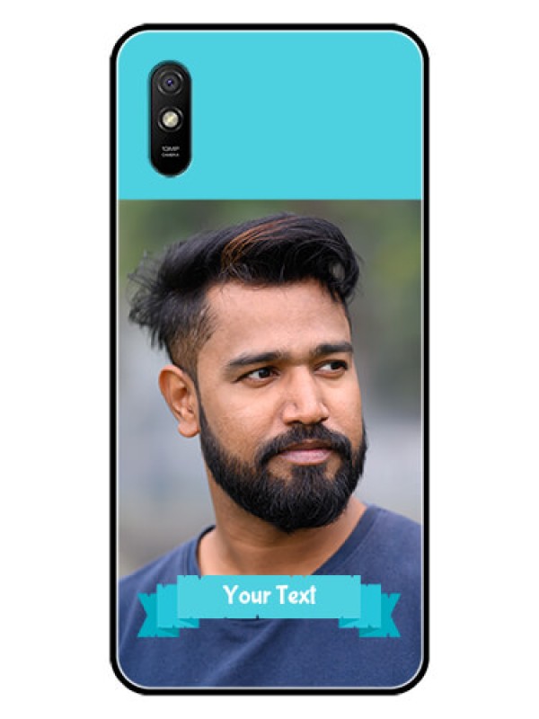 Custom Redmi 9A Personalized Glass Phone Case  - Simple Blue Color Design