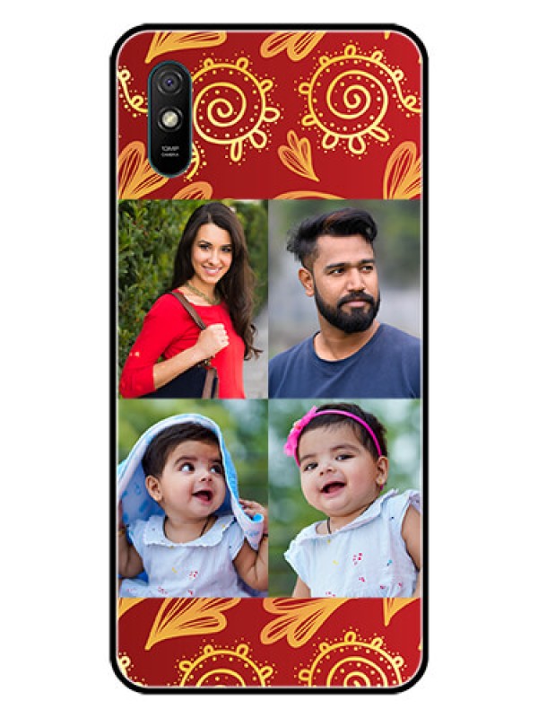 Custom Redmi 9A Photo Printing on Glass Case  - 4 Image Traditional Design
