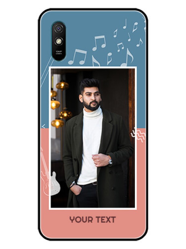 Custom Redmi 9A Photo Printing on Glass Case  - with Color Musical Note Design