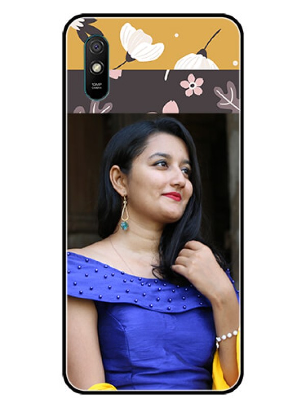 Custom Redmi 9A Custom Glass Phone Case  - Stylish Floral Design