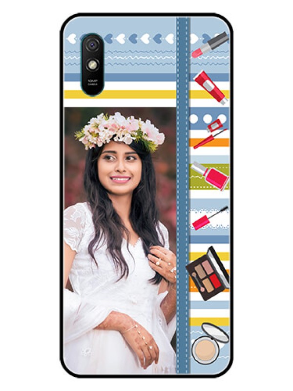 Custom Redmi 9A Personalized Glass Phone Case  - Makeup Icons Design