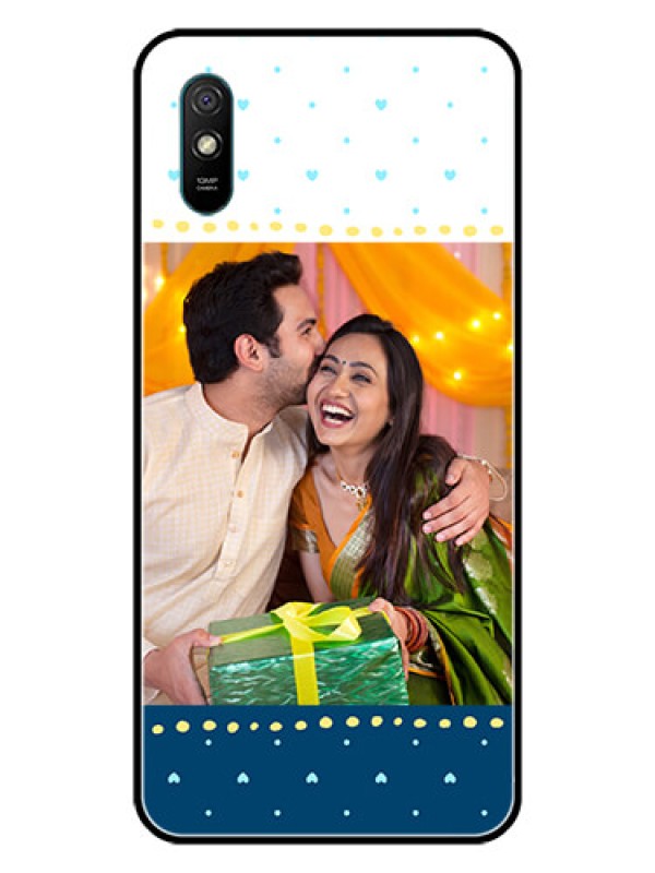 Custom Redmi 9i Sport Personalized Glass Phone Case  - White and Blue Abstract Design