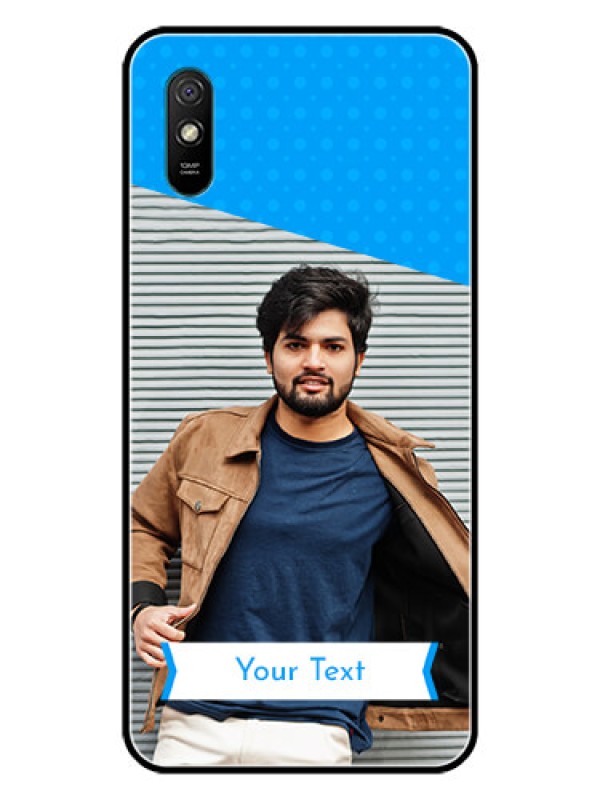 Custom Redmi 9i Sport Photo Printing on Glass Case  - Simple Blue Color Design