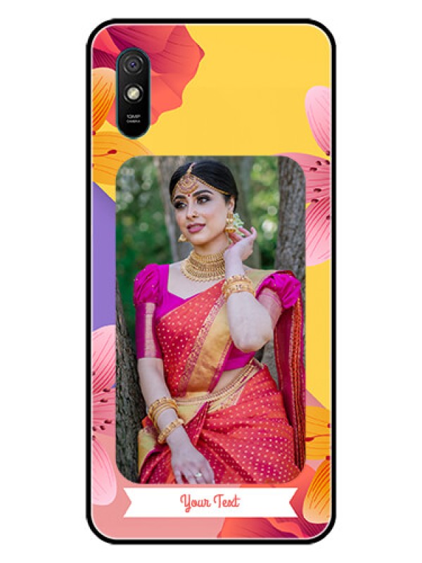 Custom Redmi 9i Sport Custom Glass Mobile Case  - 3 Image With Vintage Floral Design