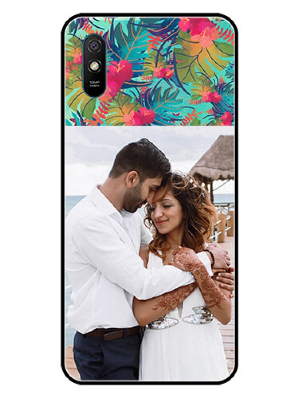 Custom Redmi 9i Sport Photo Printing on Glass Case  - Watercolor Floral Design
