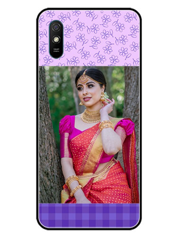 Custom Redmi 9i Custom Glass Phone Case  - Purple Floral Design