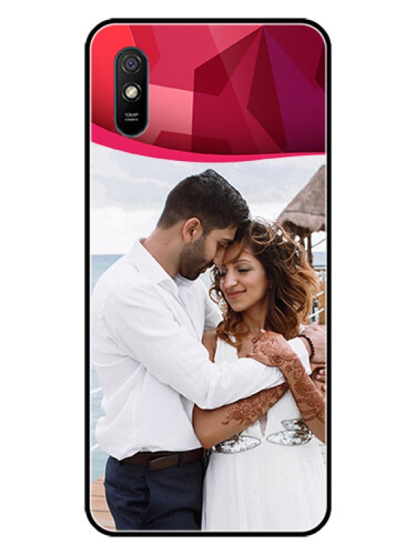 Custom Redmi 9i Custom Glass Mobile Case  - Red Abstract Design