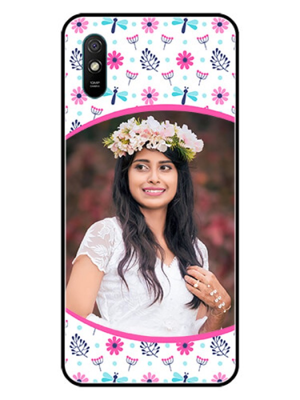 Custom Redmi 9i Photo Printing on Glass Case  - Colorful Flower Design