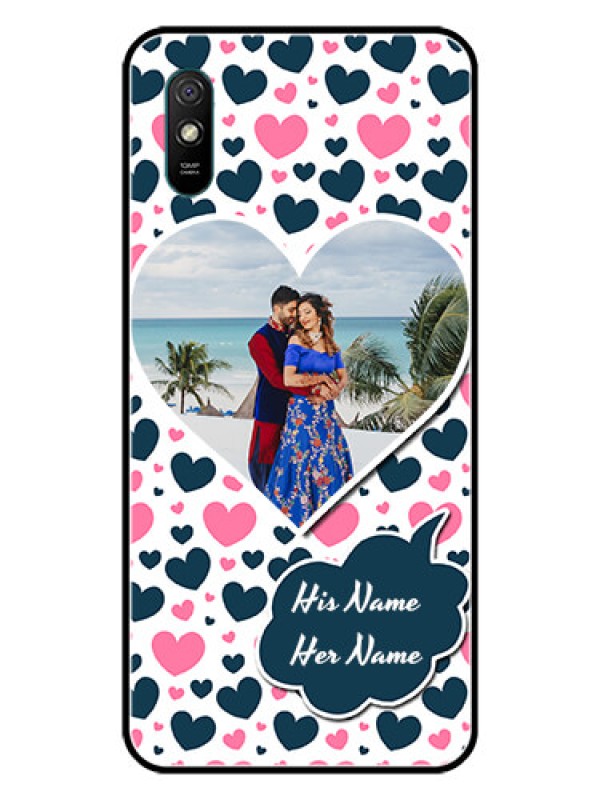 Custom Redmi 9i Custom Glass Phone Case  - Pink & Blue Heart Design