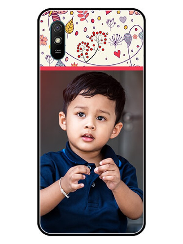 Custom Redmi 9i Custom Glass Mobile Case  - Premium Floral Design