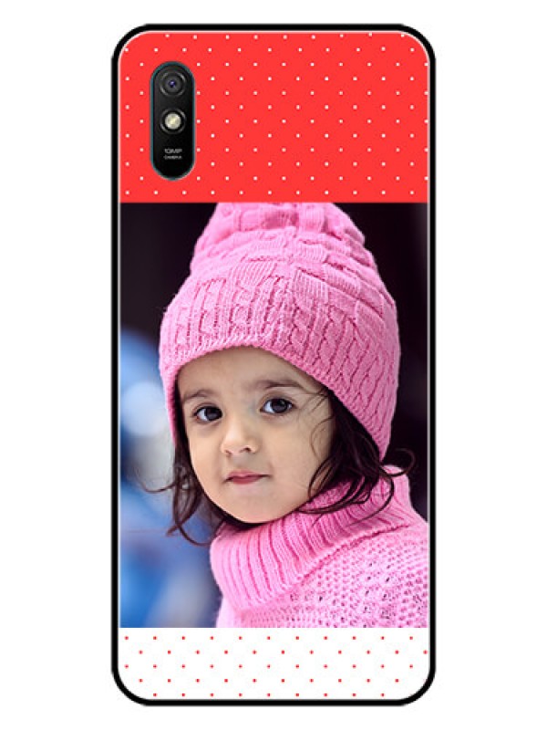 Custom Redmi 9i Photo Printing on Glass Case  - Red Pattern Design