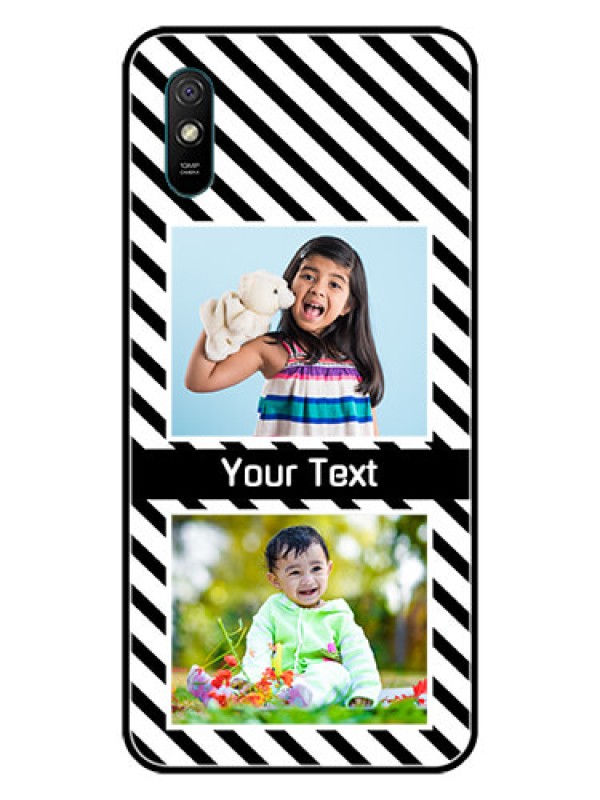 Custom Redmi 9i Photo Printing on Glass Case  - Black And White Stripes Design