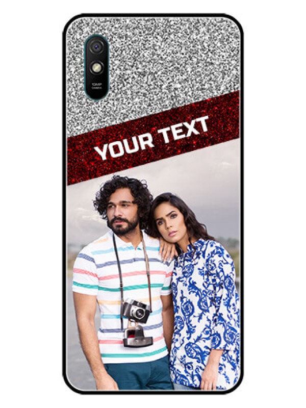 Custom Redmi 9i Personalized Glass Phone Case  - Image Holder with Glitter Strip Design
