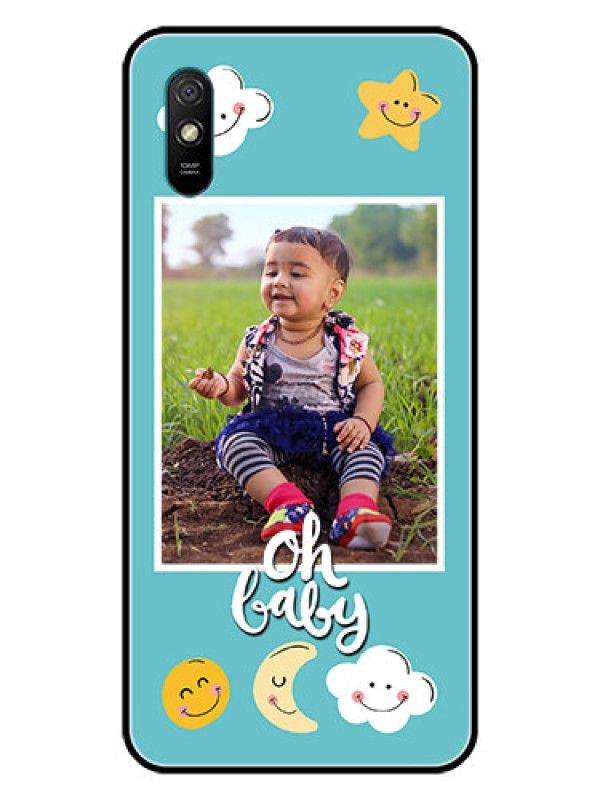 Custom Redmi 9i Personalized Glass Phone Case  - Smiley Kids Stars Design