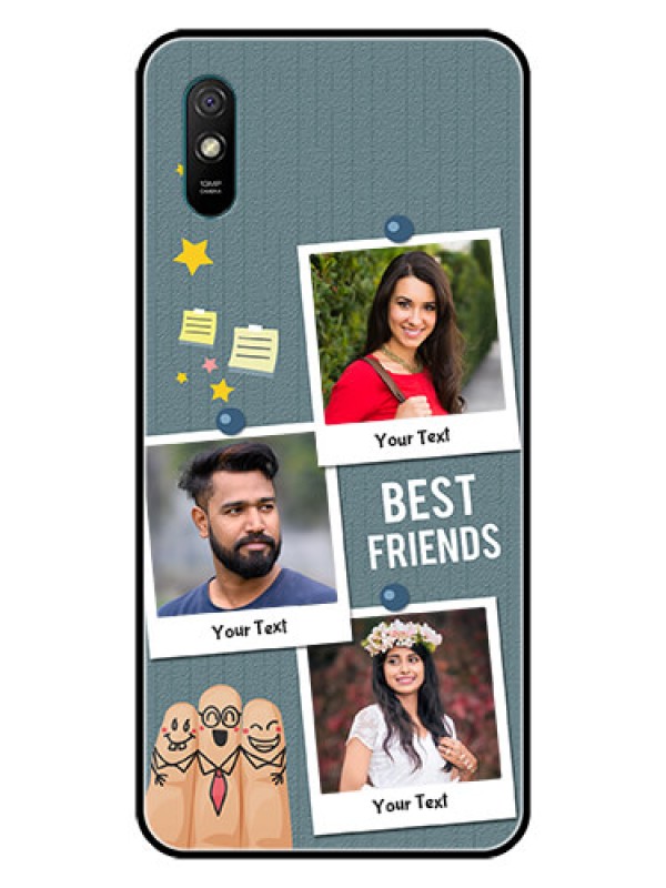 Custom Redmi 9i Personalized Glass Phone Case  - Sticky Frames and Friendship Design