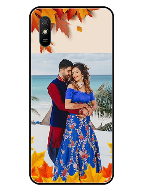 Custom Redmi 9i Photo Printing on Glass Case  - Autumn Maple Leaves Design