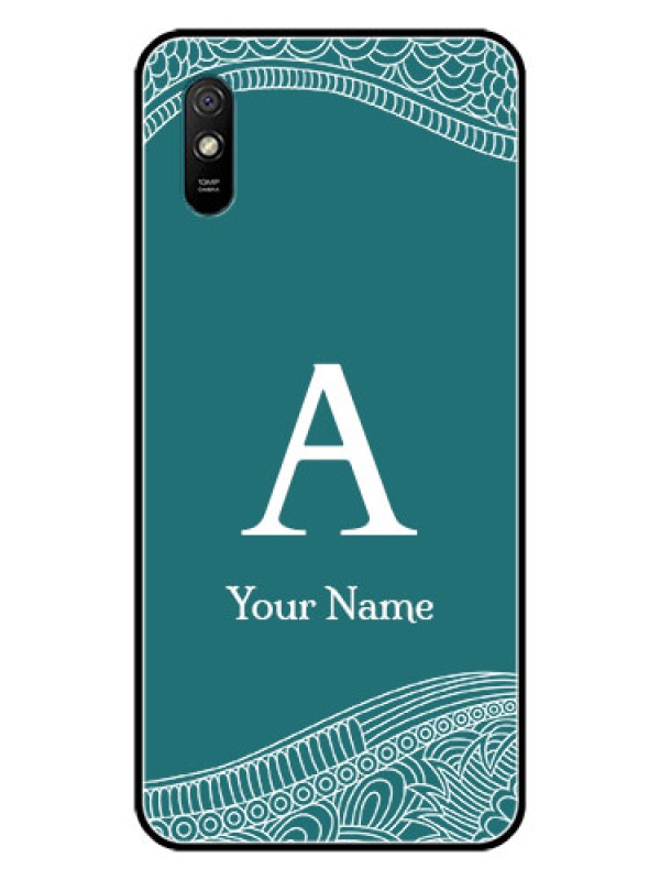 Custom Xiaomi Redmi 9I Personalized Glass Phone Case - line art pattern with custom name Design