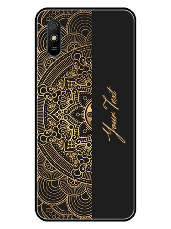Custom Xiaomi Redmi 9I Photo Printing on Glass Case - Mandala art with custom text Design