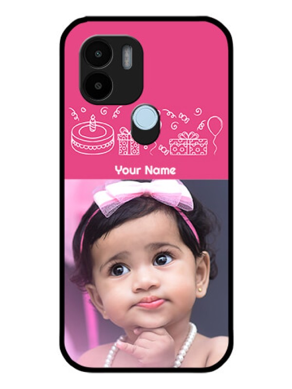 Custom Xiaomi Redmi A1 Plus Photo Printing on Glass Case - with Birthday Line Art Design