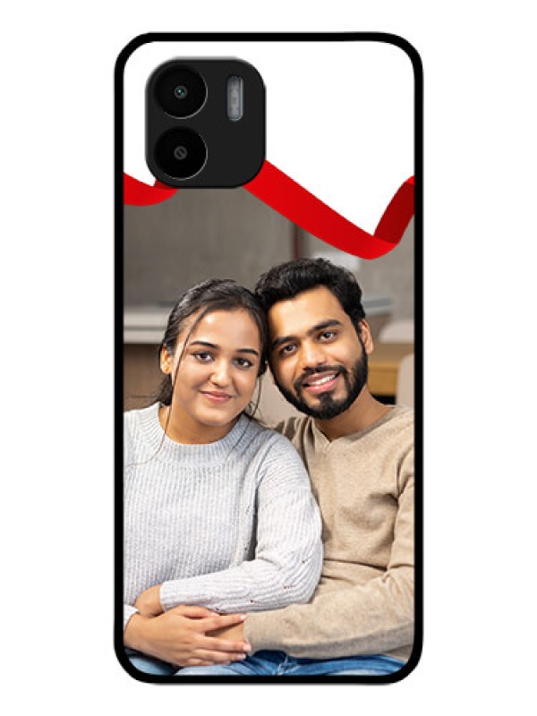 Custom Redmi A1 Photo Printing on Glass Case - Red Ribbon Frame Design
