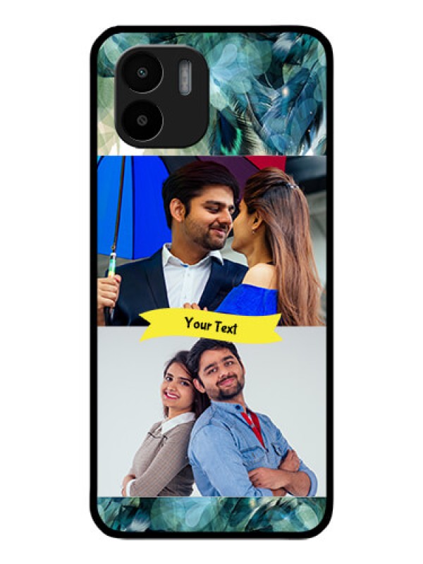 Custom Xiaomi Redmi A2 Personalized Glass Phone Case - Image with Boho Peacock Feather Design