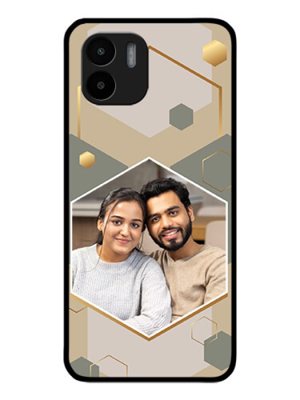 Custom Xiaomi Redmi A2 Photo Printing on Glass Case - Stylish Hexagon Pattern Design