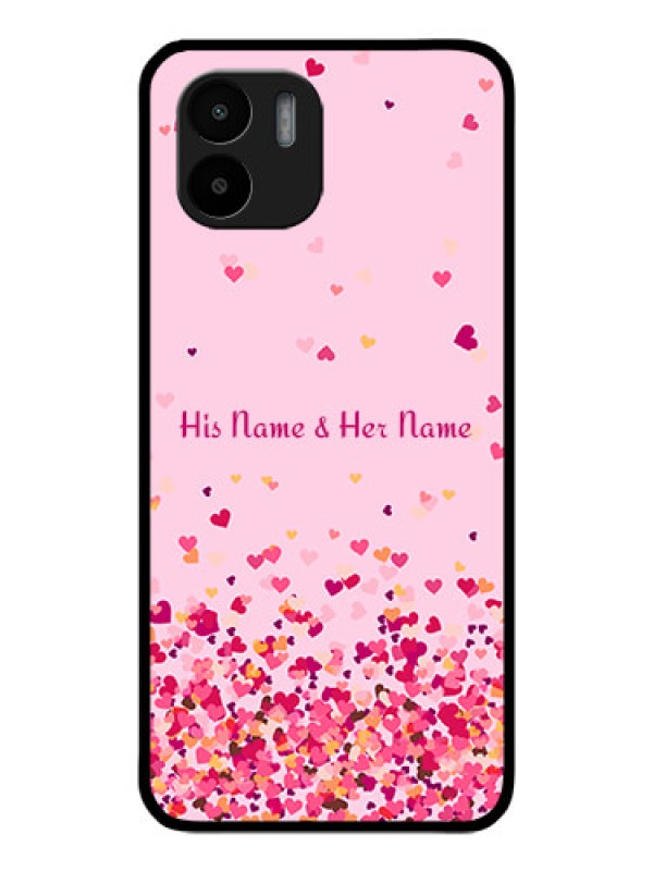 Custom Xiaomi Redmi A2 Photo Printing on Glass Case - Floating Hearts Design