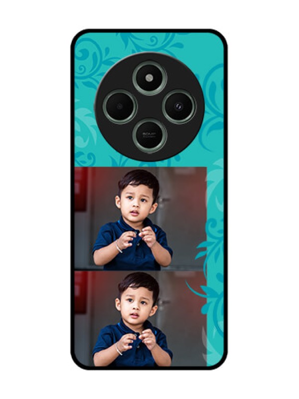 Custom redmi A4 5G Custom Glass Phone Case - With Photo And Green Floral Design