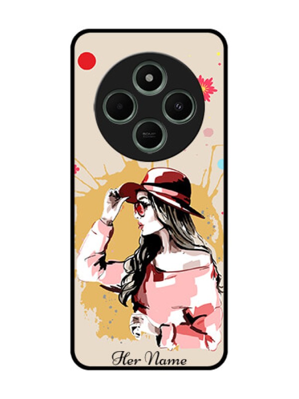 Custom redmi A4 5G Custom Glass Phone Case - Women With Pink Hat Design