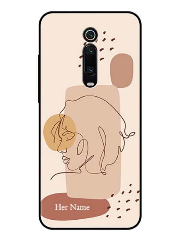Custom Xiaomi Redmi K20 Pro Photo Printing on Glass Case - Calm Woman line art Design