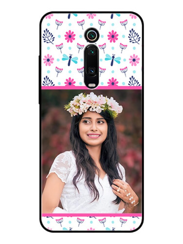 Custom Redmi K20 Photo Printing on Glass Case  - Colorful Flower Design