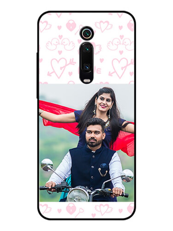 Custom Redmi K20 Custom Glass Mobile Case  - Pink Flying Heart Design