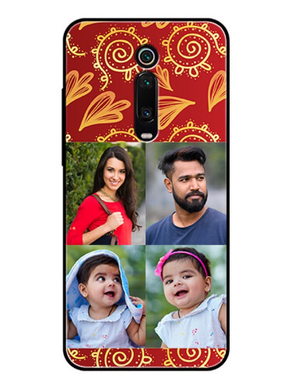 Custom Redmi K20 Photo Printing on Glass Case  - 4 Image Traditional Design