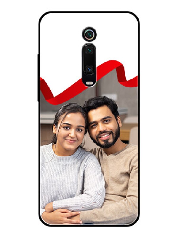 Custom Redmi K20 Photo Printing on Glass Case  - Red Ribbon Frame Design