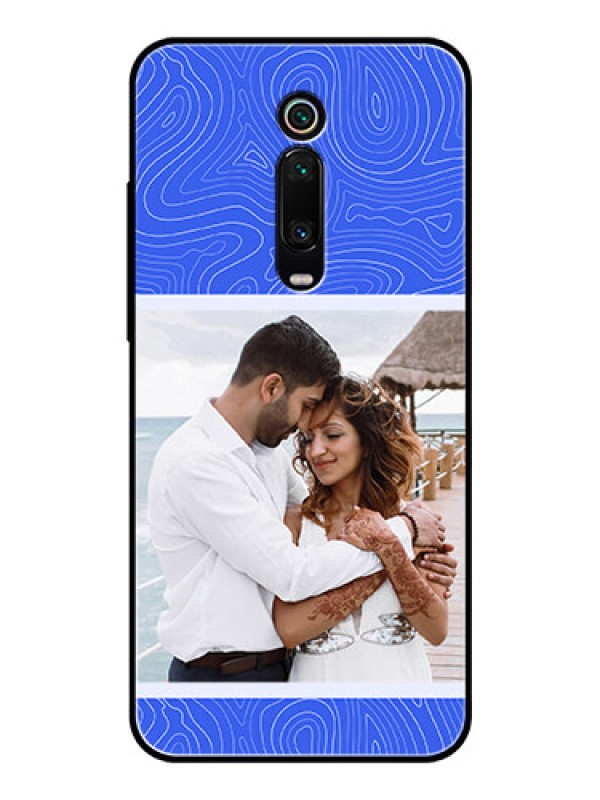 Custom Xiaomi Redmi K20 Custom Glass Mobile Case - Curved line art with blue and white Design