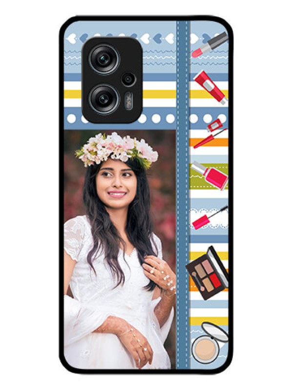 Custom Redmi K50i 5G Personalized Glass Phone Case - Makeup Icons Design