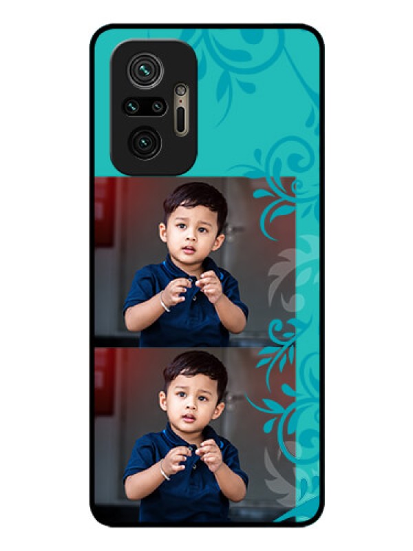 Custom Redmi Note 10 Pro Personalized Glass Phone Case - with Photo and Green Floral Design 