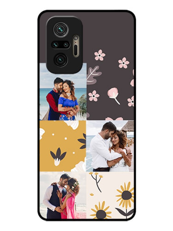 Custom Redmi Note 10 Pro Photo Printing on Glass Case - 3 Images with Floral Design