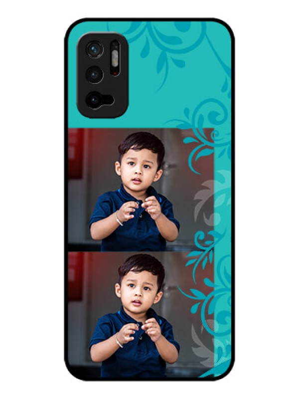 Custom Redmi Note 10T 5G Personalized Glass Phone Case - with Photo and Green Floral Design 