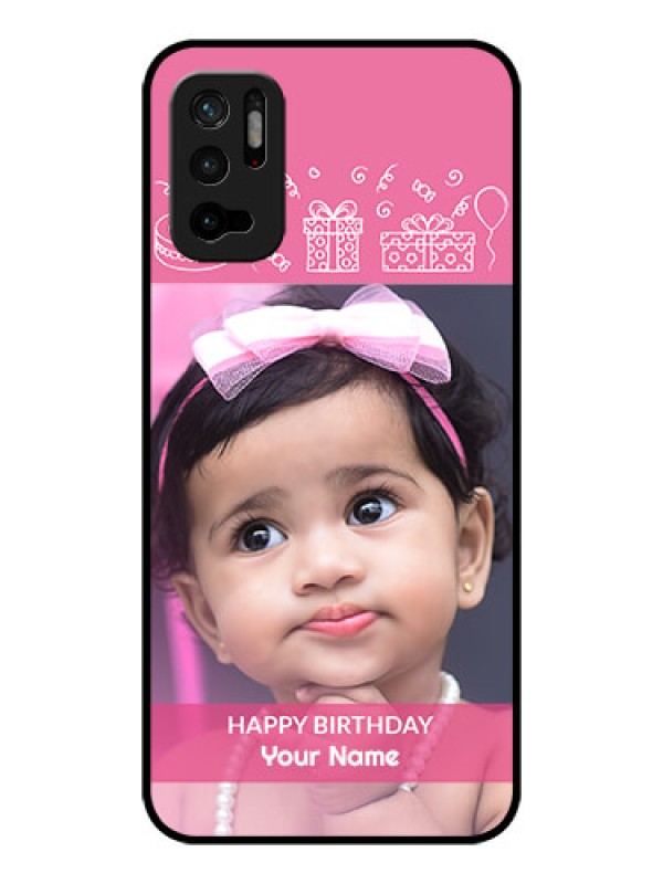Custom Redmi Note 10T 5G Photo Printing on Glass Case - with Birthday Line Art Design